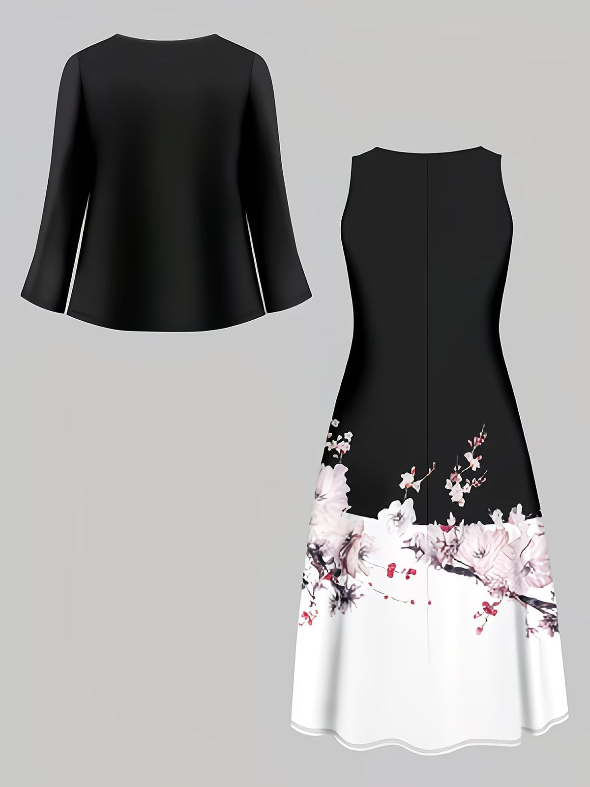 Blooming Grace Women's Floral Tie-Waist Dress with Matching Cardigan