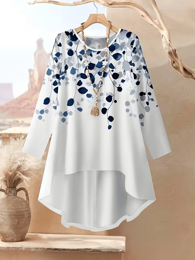 Women's Plus Size Leaf Print Top & Wide-Leg Pants Set