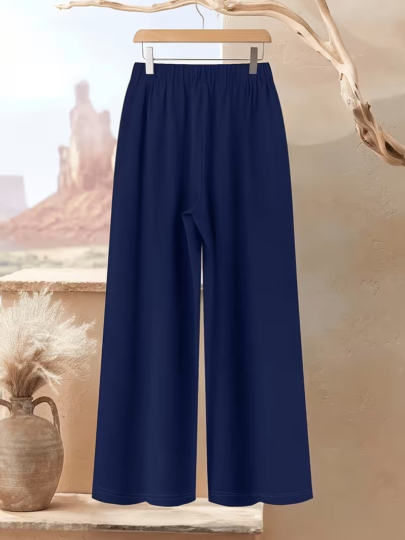 Women's Plus Size Leaf Print Top & Wide-Leg Pants Set