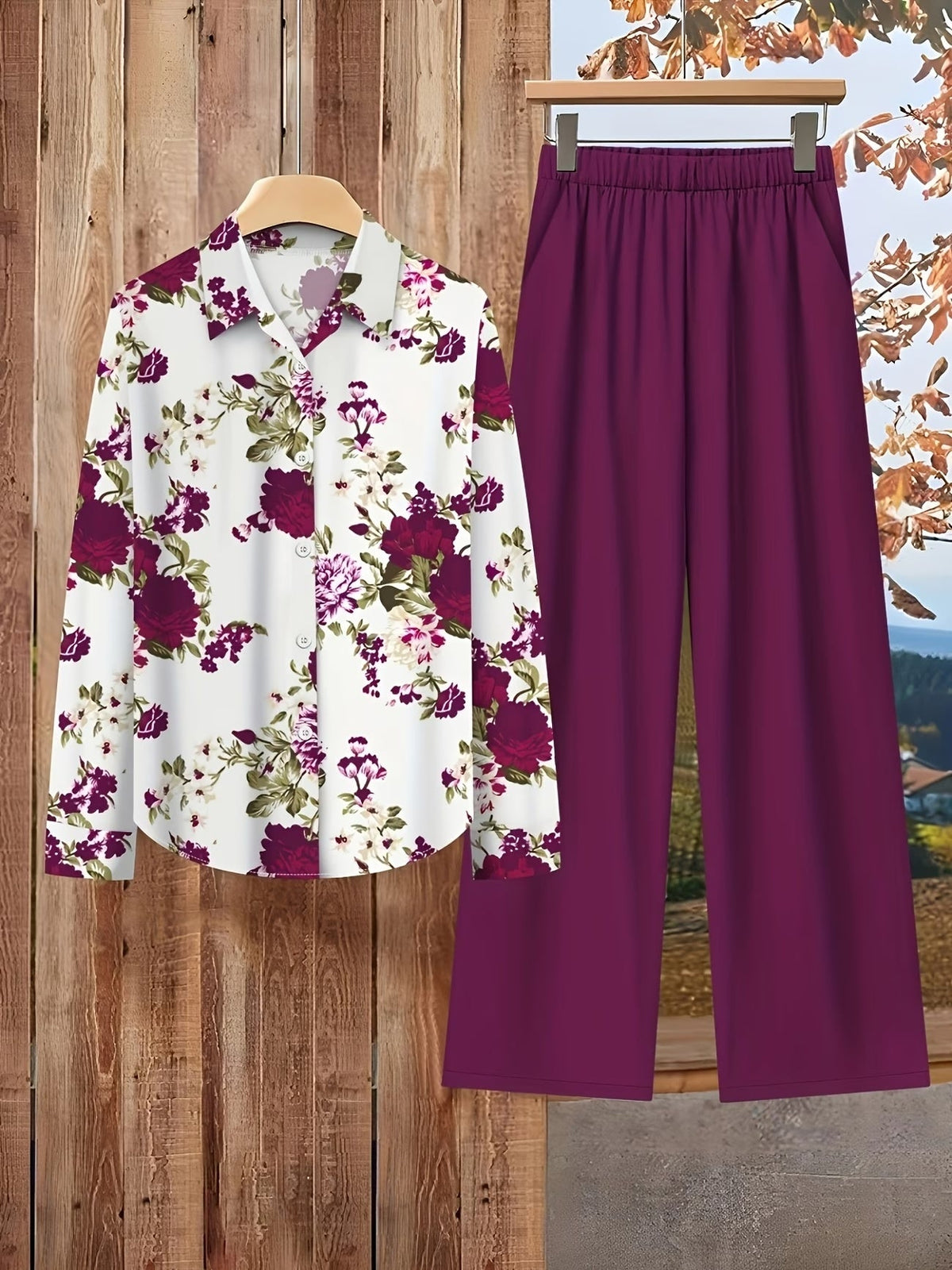 Women’s Floral Color-Block Blouse & Relaxed Trousers Co-Ord Set