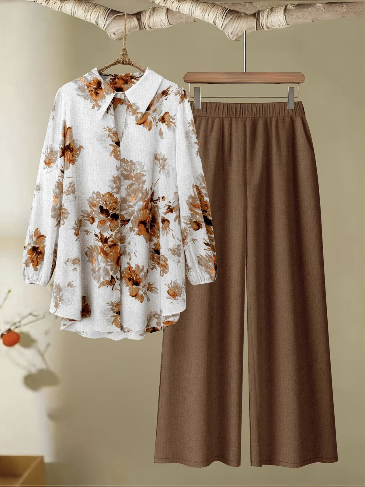 Women’s Floral Color-Block Blouse & Relaxed Trousers Co-Ord Set