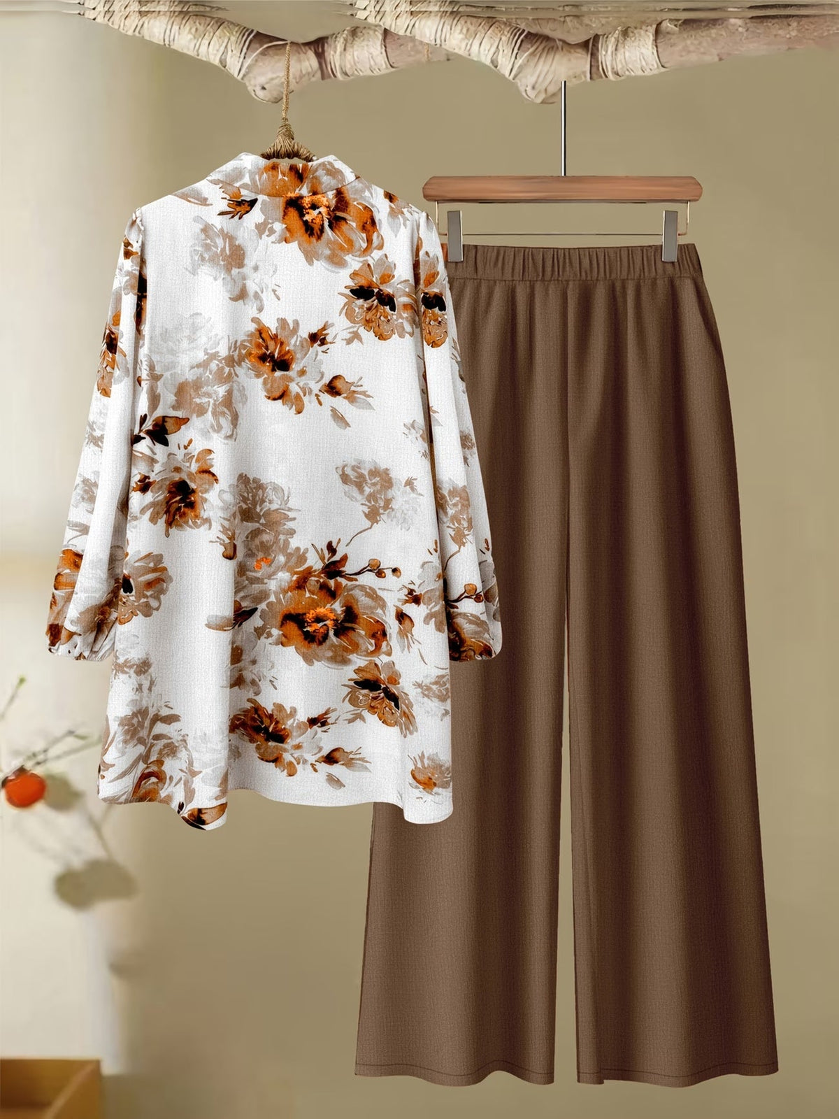 Women’s Floral Color-Block Blouse & Relaxed Trousers Co-Ord Set