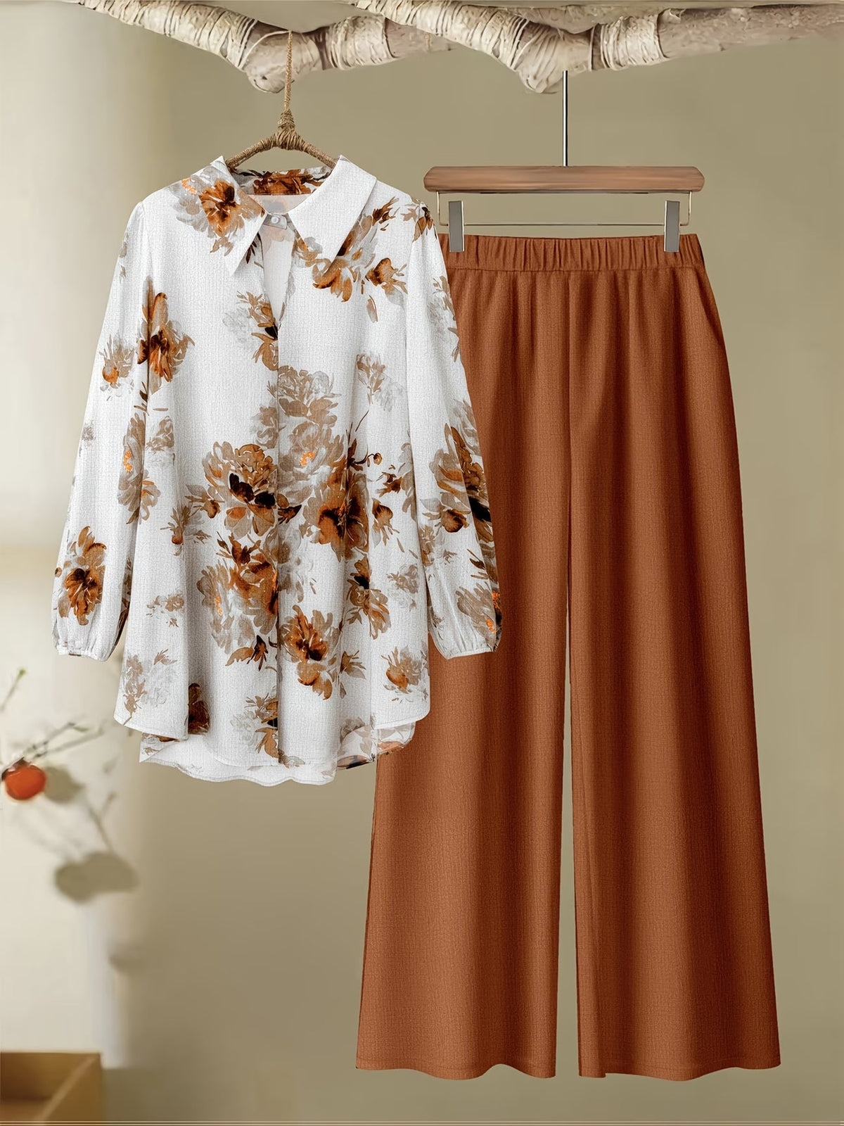 Women’s Floral Color-Block Blouse & Relaxed Trousers Co-Ord Set