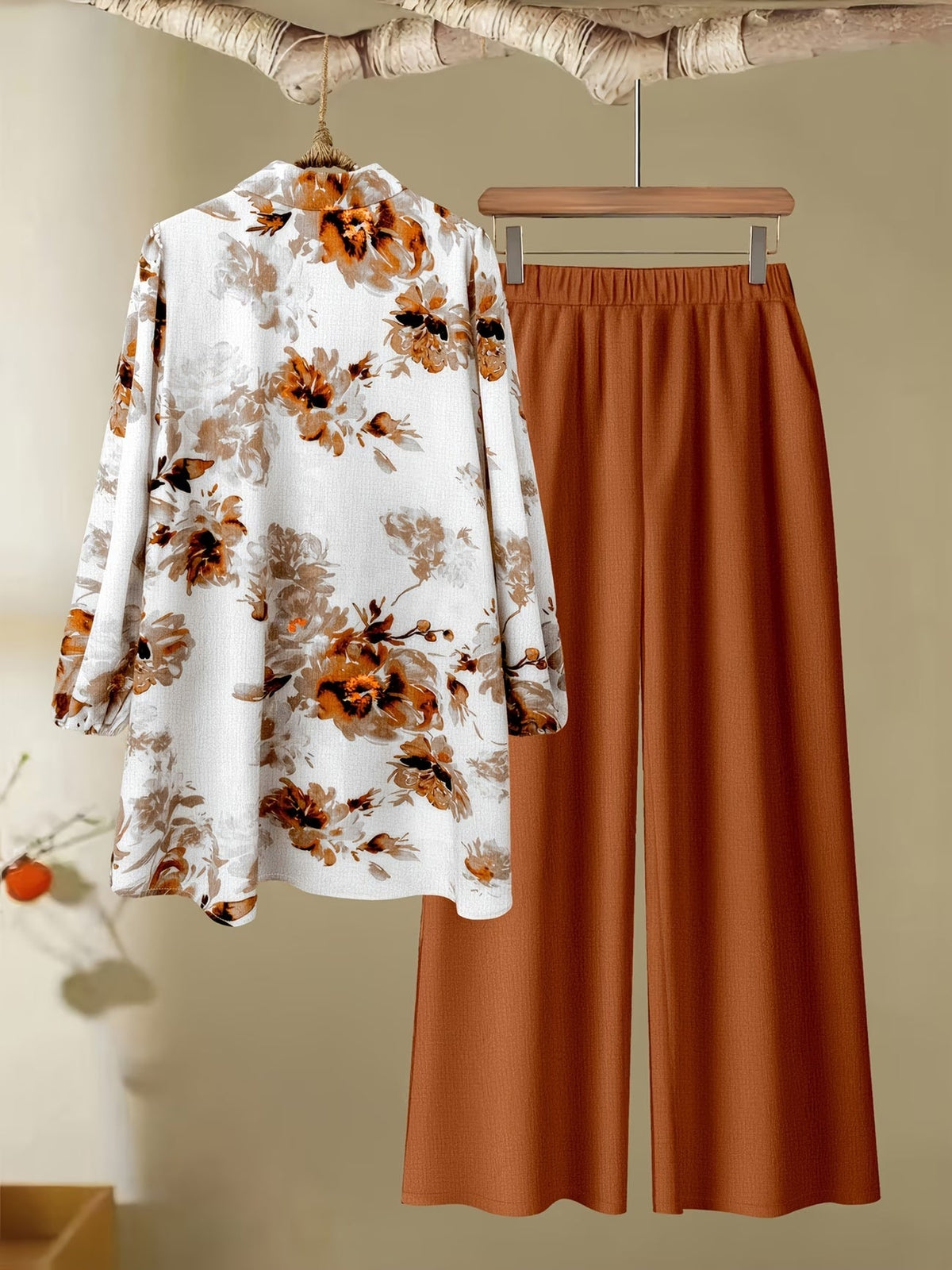 Women’s Floral Color-Block Blouse & Relaxed Trousers Co-Ord Set