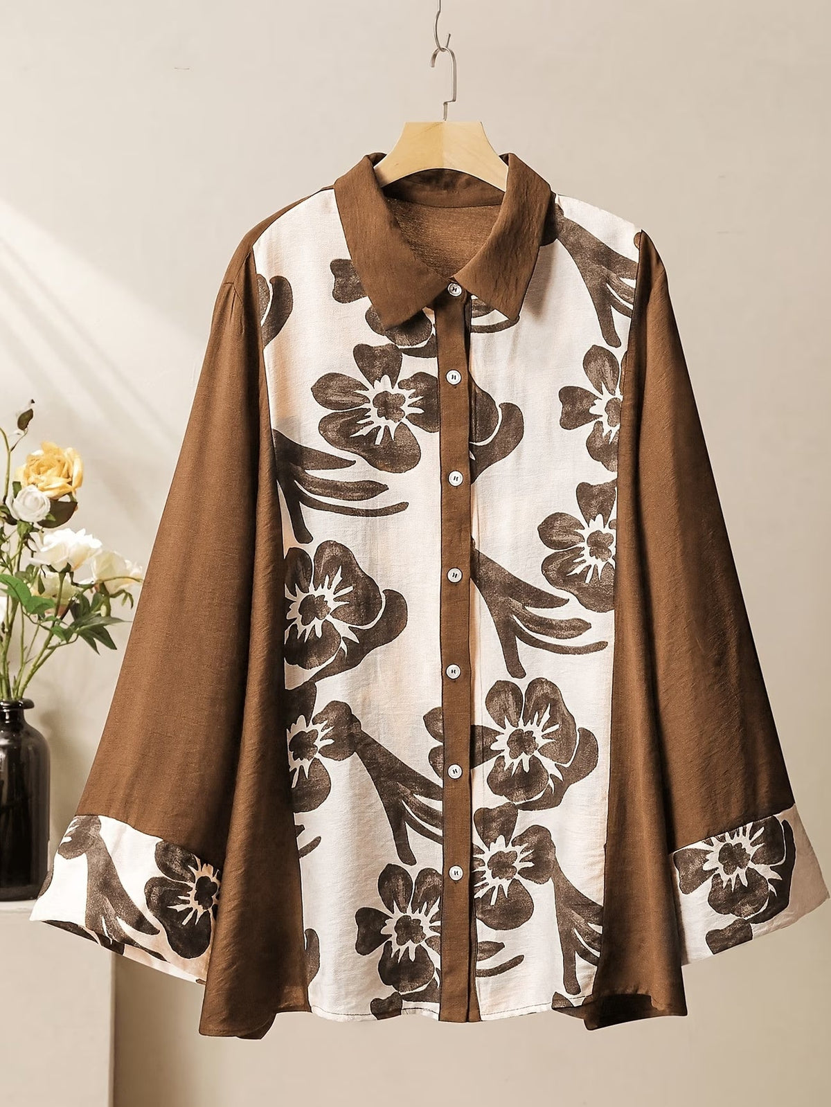 Women’s Floral Color-Block Blouse & Relaxed Trousers Co-Ord Set
