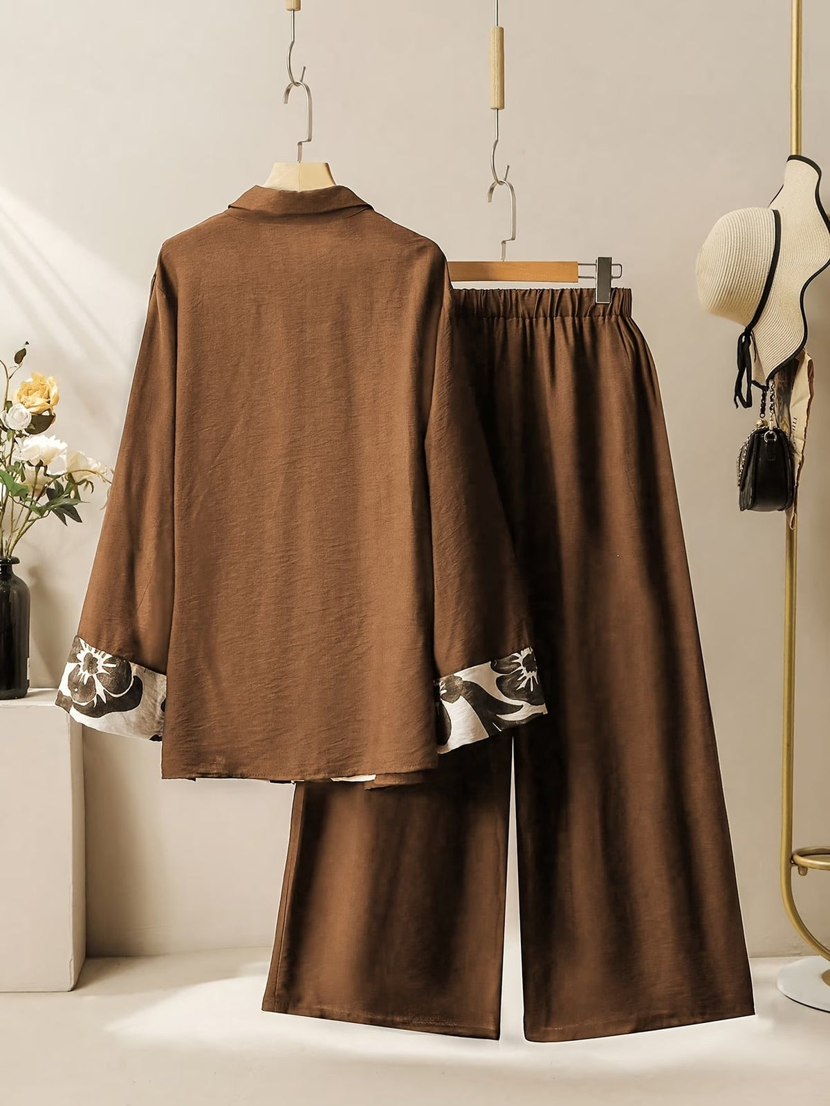 Women’s Floral Color-Block Blouse & Relaxed Trousers Co-Ord Set