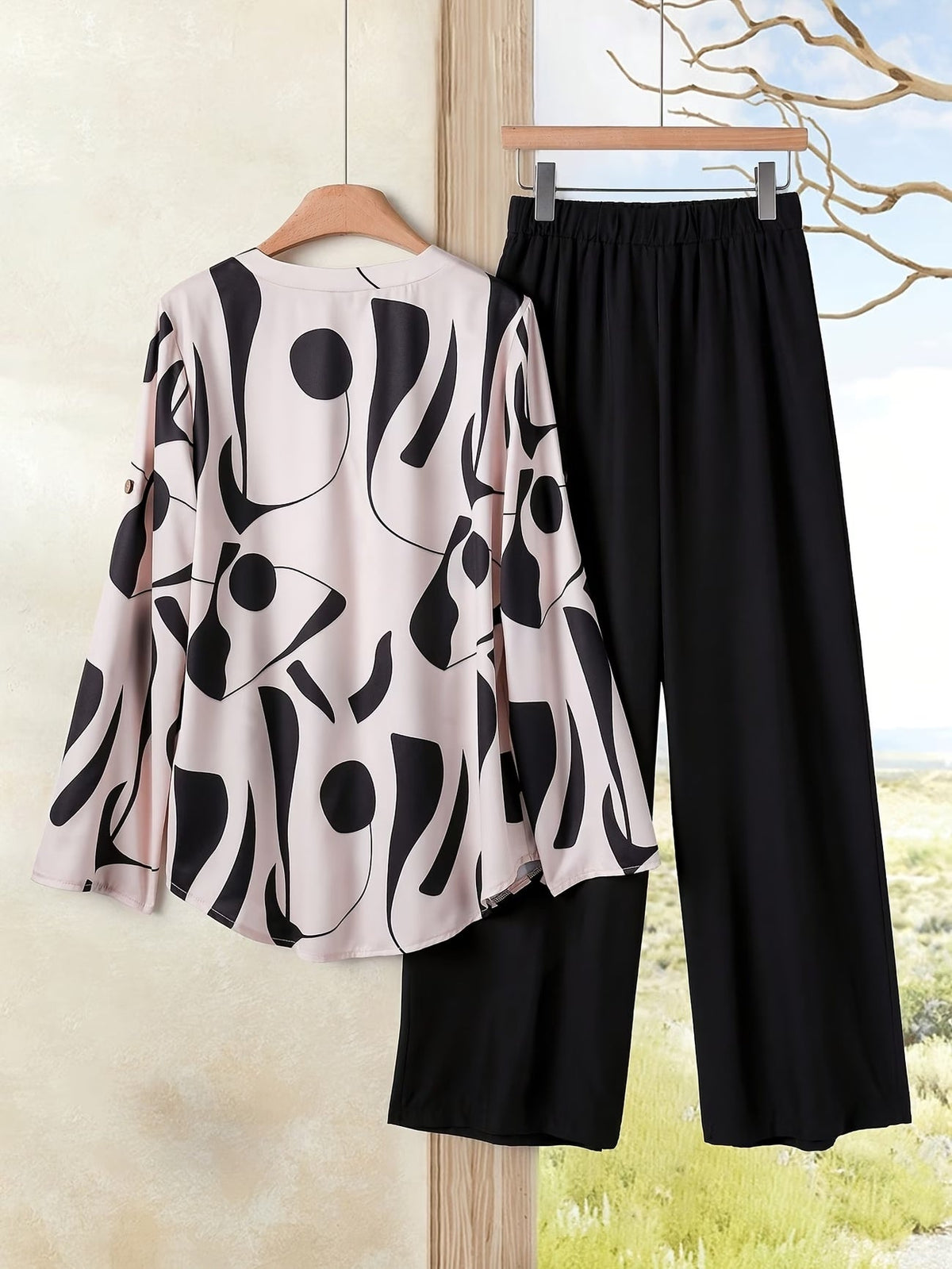 Women’s Floral Color-Block Blouse & Relaxed Trousers Co-Ord Set