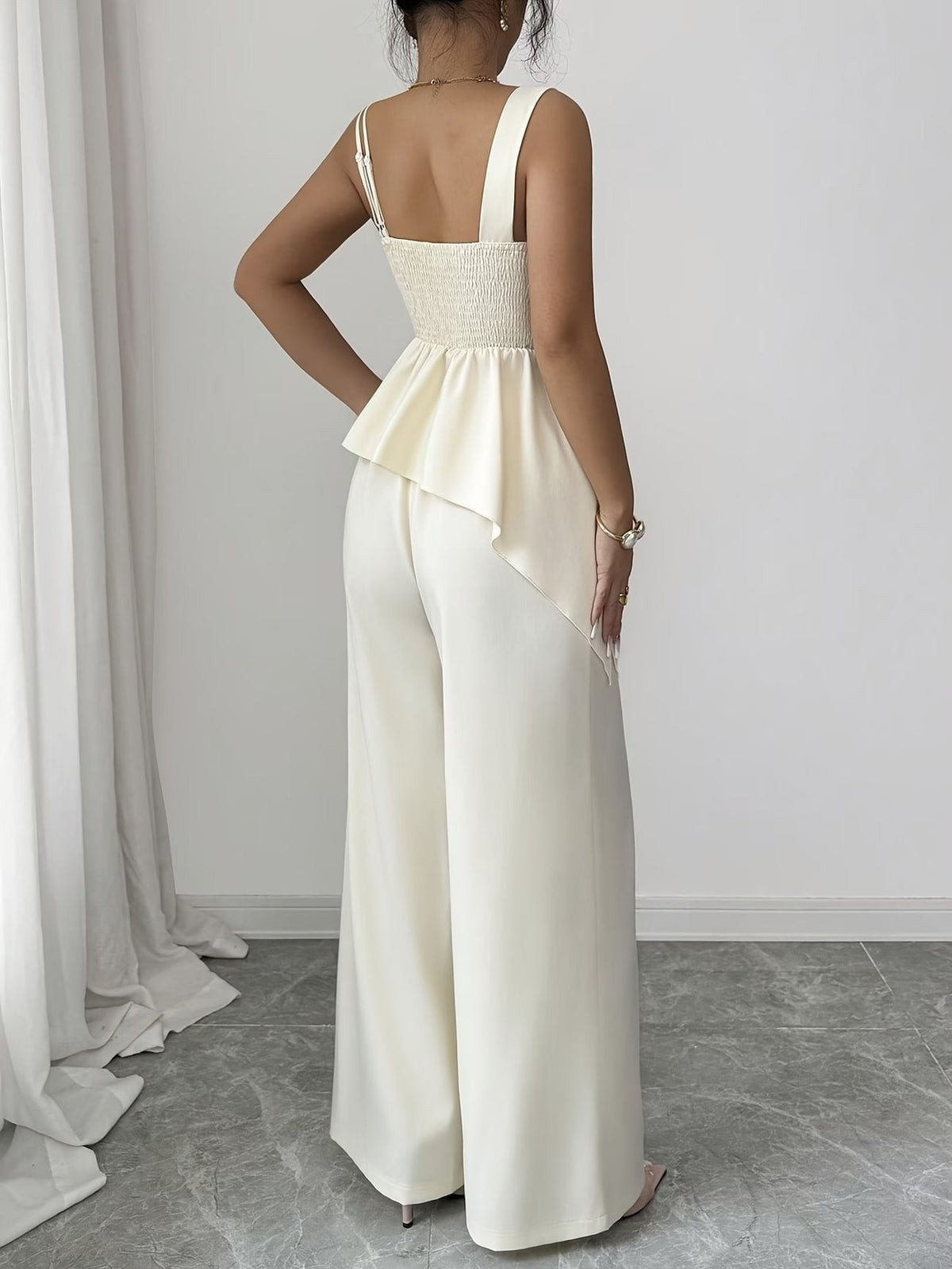 Chic Asymmetric Top, Skirt & Wide-Leg Pants