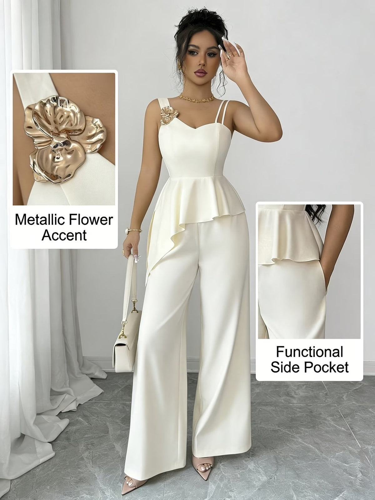 Chic Asymmetric Top, Skirt & Wide-Leg Pants