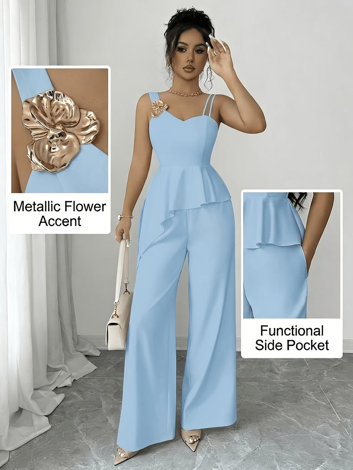 Chic Asymmetric Top, Skirt & Wide-Leg Pants