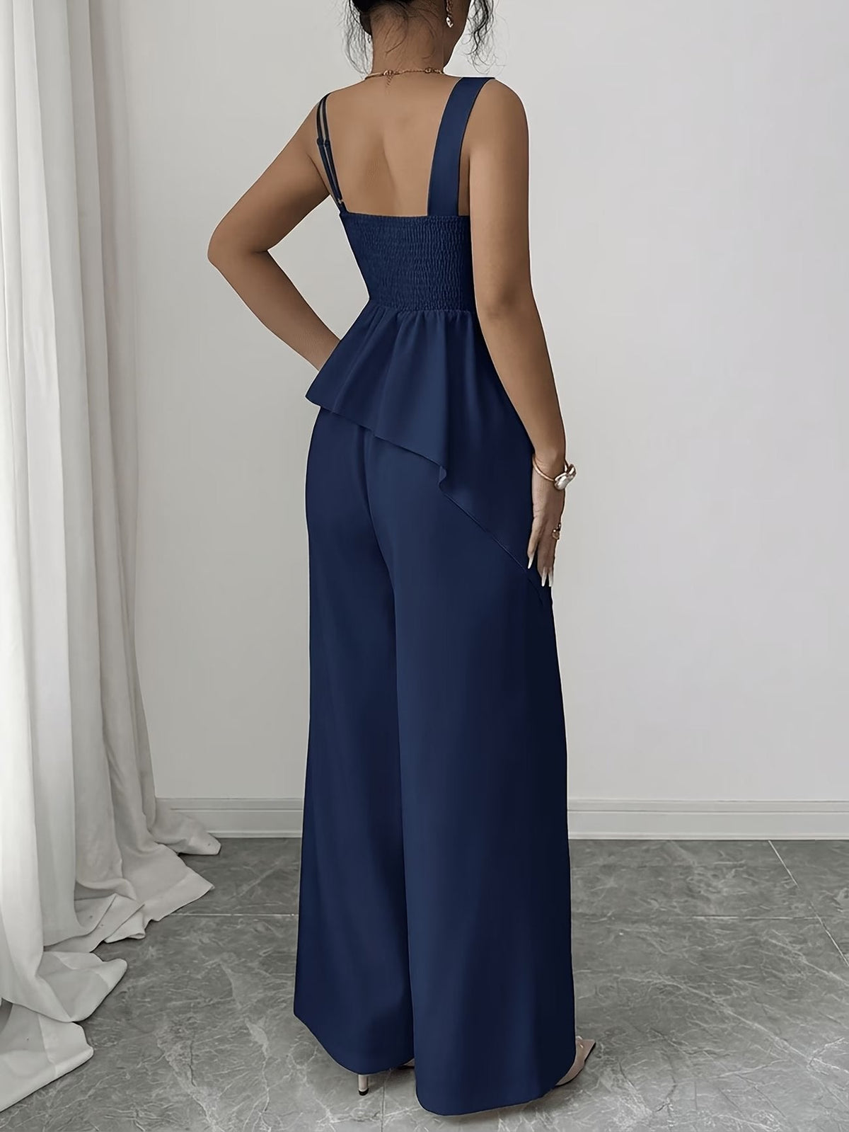 Chic Asymmetric Top, Skirt & Wide-Leg Pants