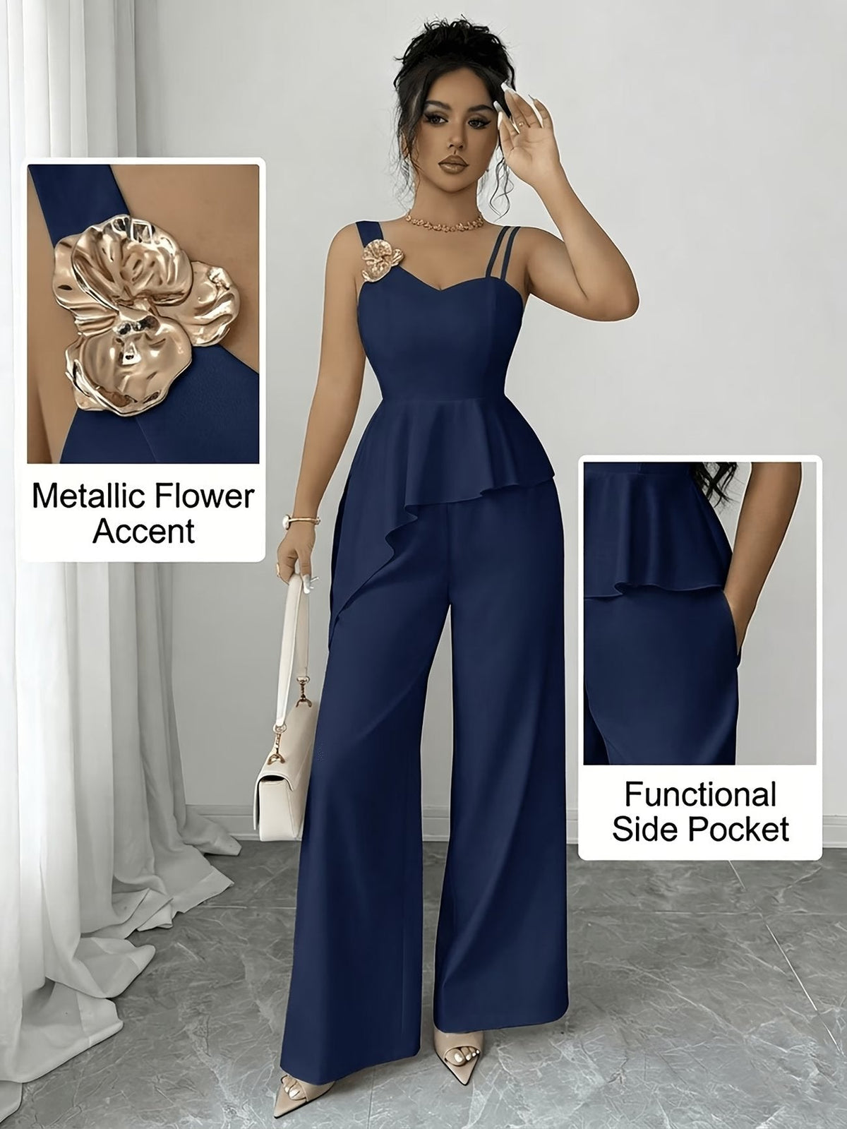 Chic Asymmetric Top, Skirt & Wide-Leg Pants