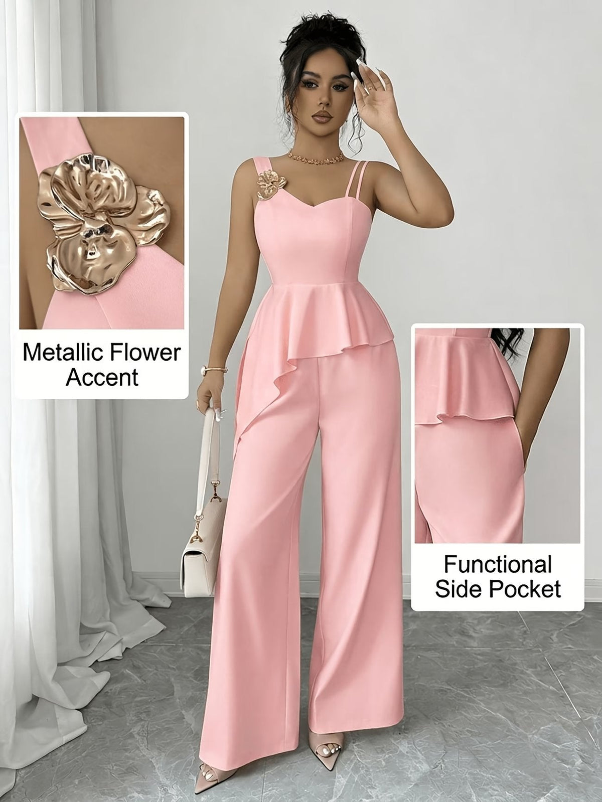 Chic Asymmetric Top, Skirt & Wide-Leg Pants
