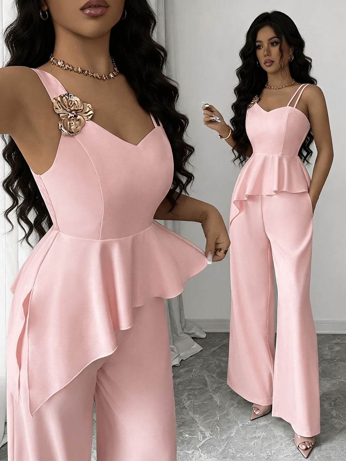Chic Asymmetric Top, Skirt & Wide-Leg Pants