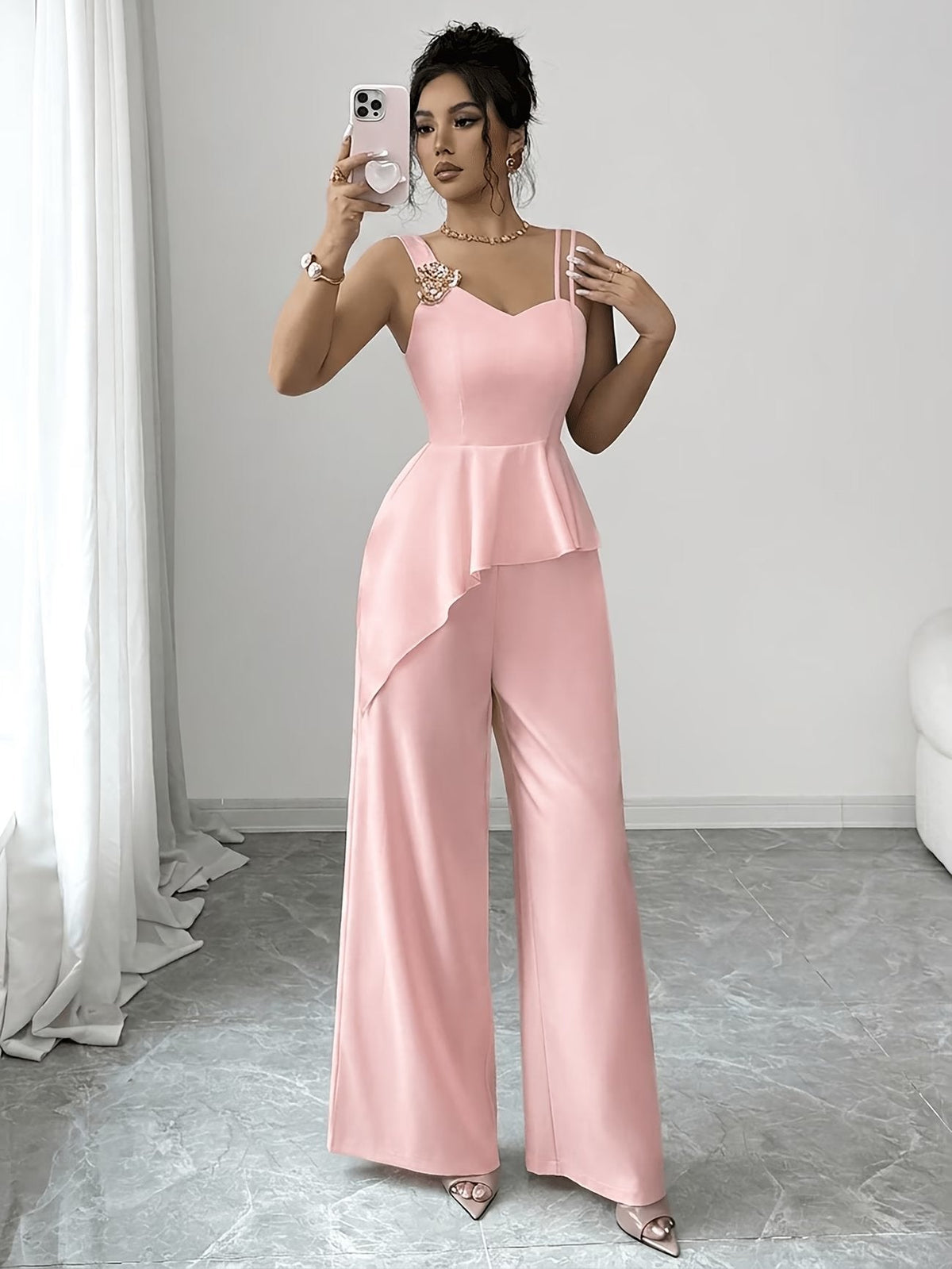 Chic Asymmetric Top, Skirt & Wide-Leg Pants