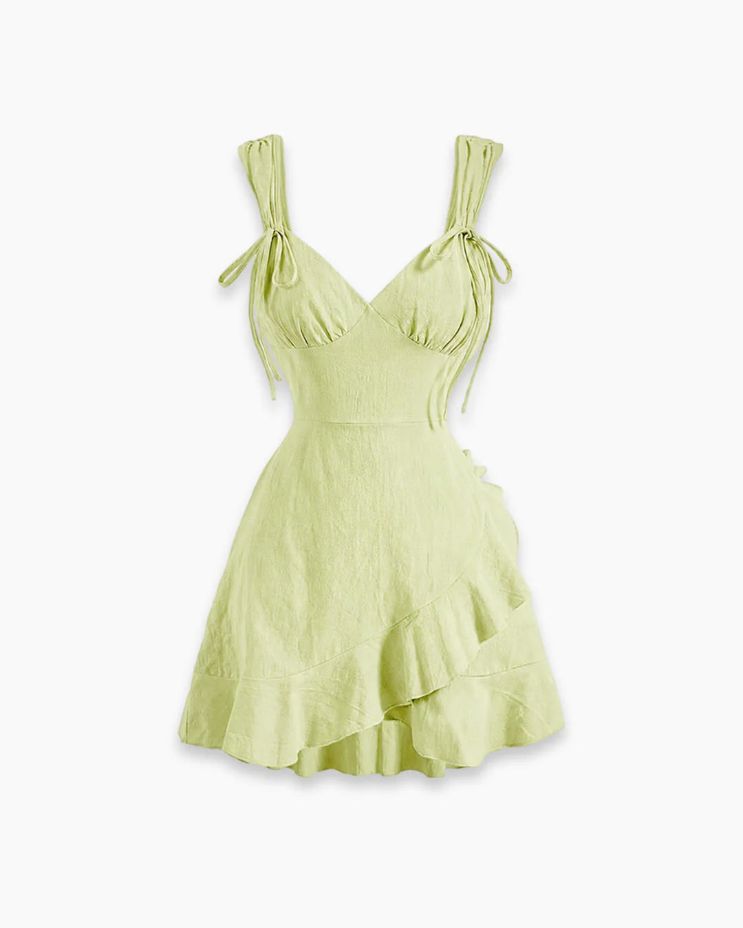 Solid A-Line Mini Ruffle Hem Dress Lime Green