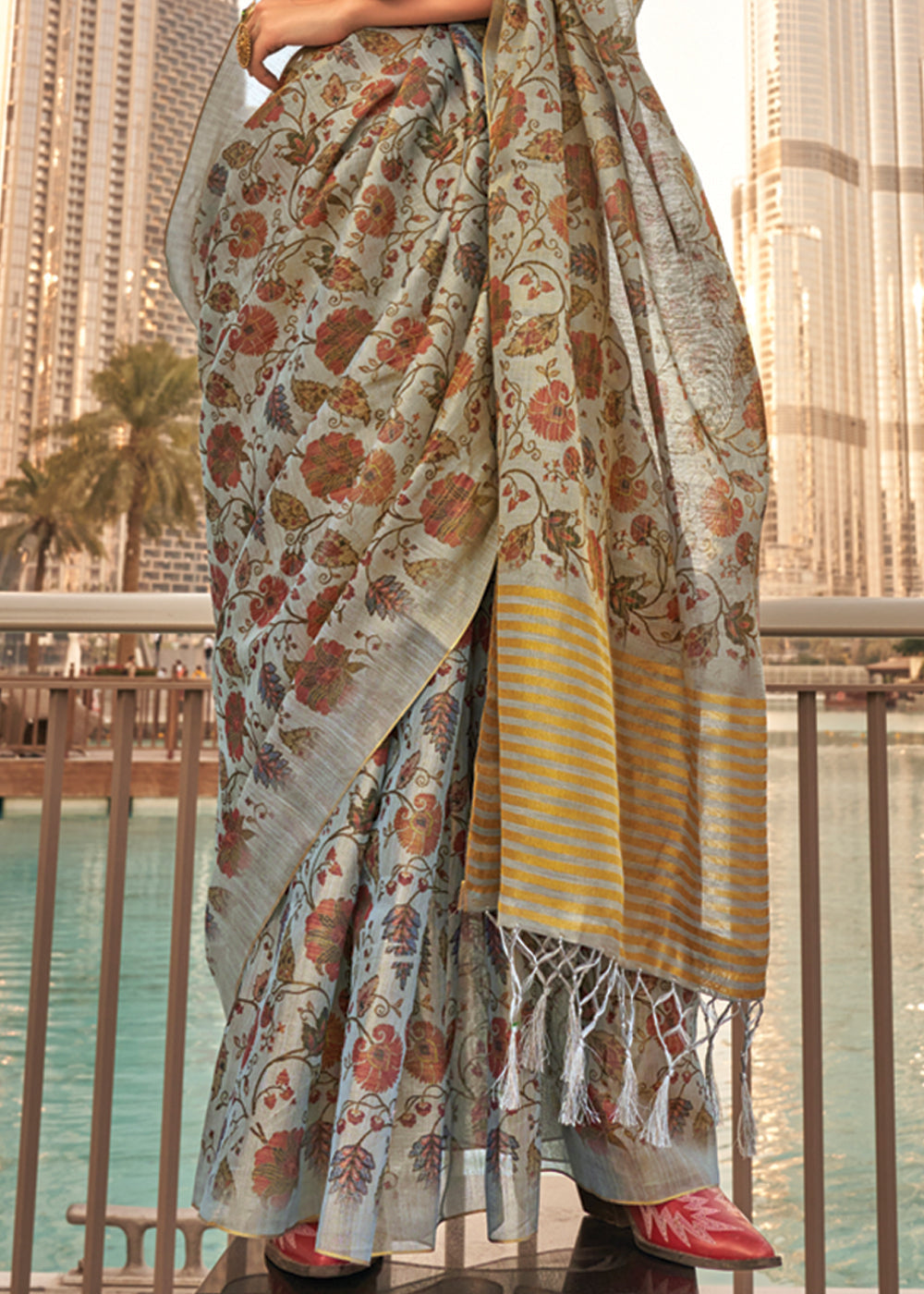 Dusty Blue Exquisite Blended Tissue Silk Saree with Blouse Piece