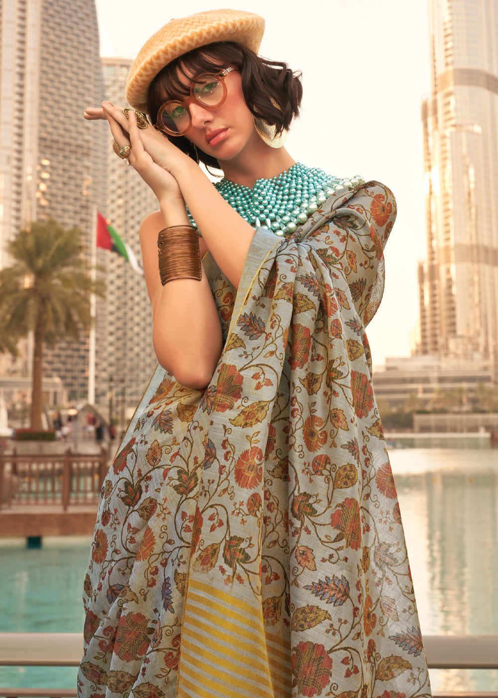Dusty Blue Exquisite Blended Tissue Silk Saree with Blouse Piece