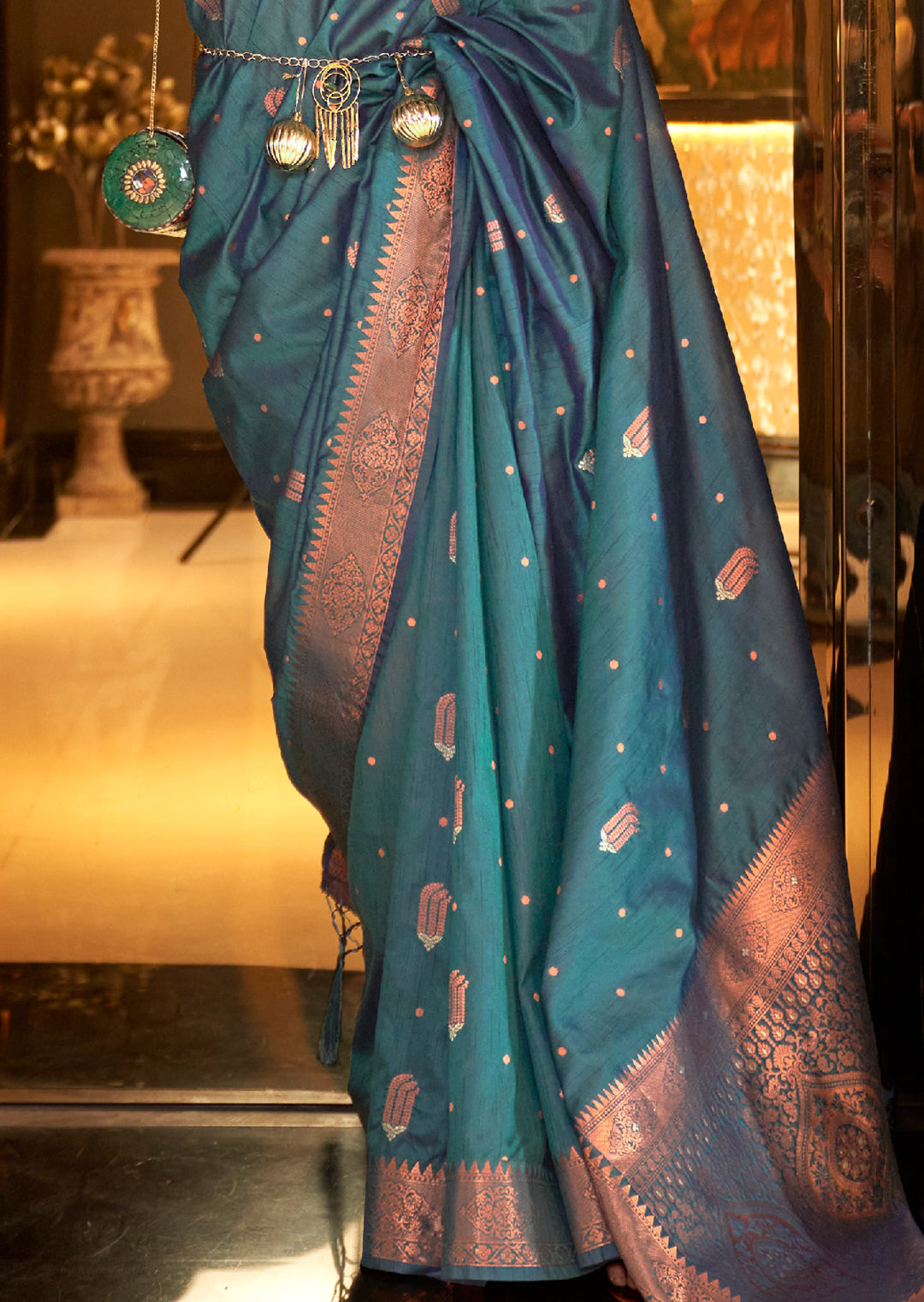 Dusty Blue Stunning Bollywood Style Tussar Silk Saree