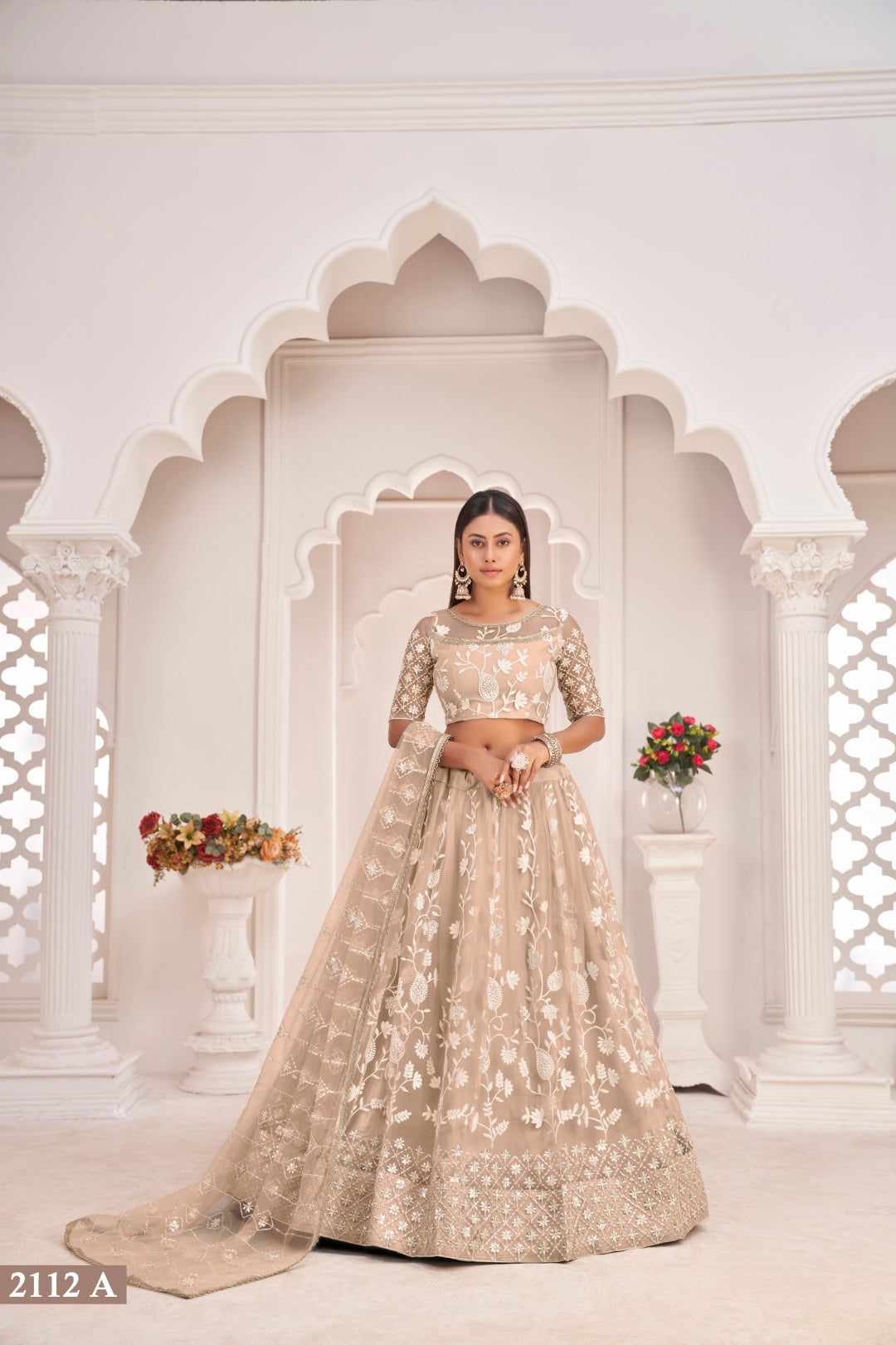 Dusty Chiqu Elegant Butterfly Net Lehenga with Intricate Embroidery