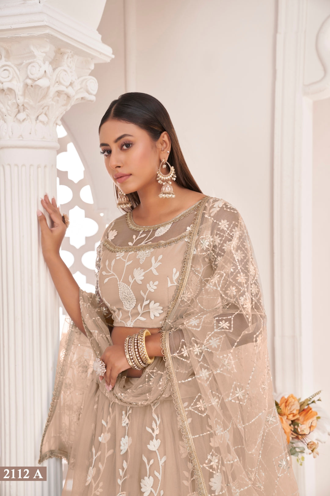 Dusty Chiqu Elegant Butterfly Net Lehenga with Intricate Embroidery