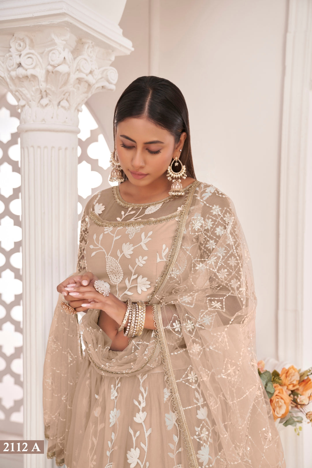 Dusty Chiqu Elegant Butterfly Net Lehenga with Intricate Embroidery