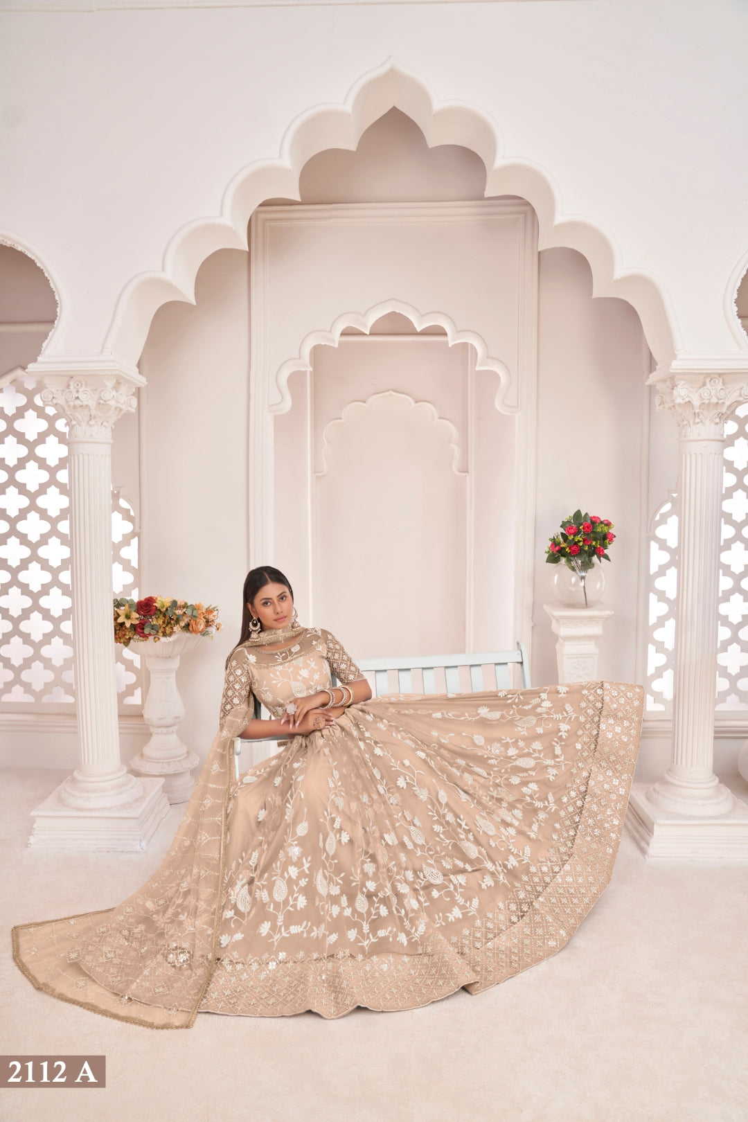 Dusty Chiqu Elegant Butterfly Net Lehenga with Intricate Embroidery