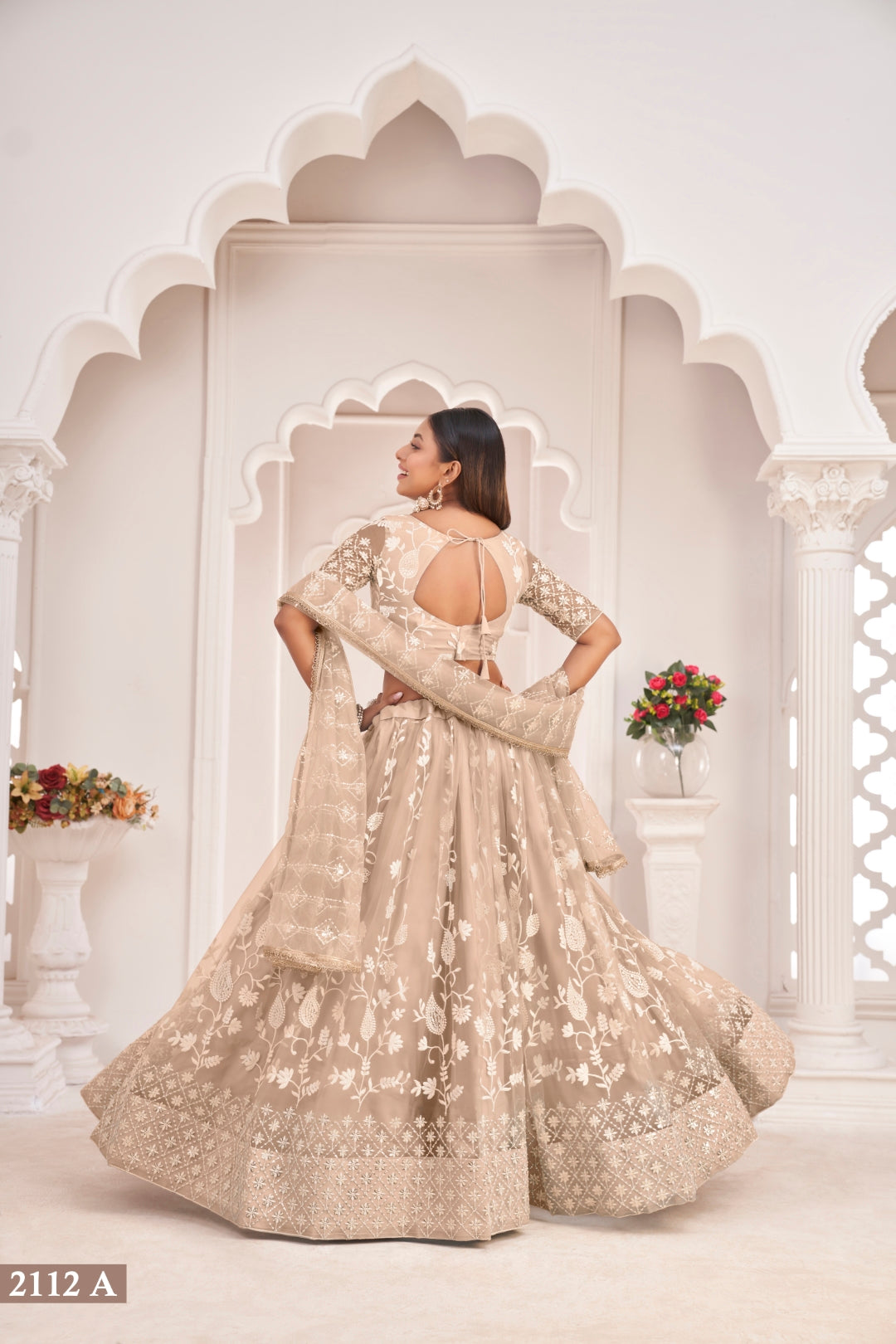 Dusty Chiqu Elegant Butterfly Net Lehenga with Intricate Embroidery