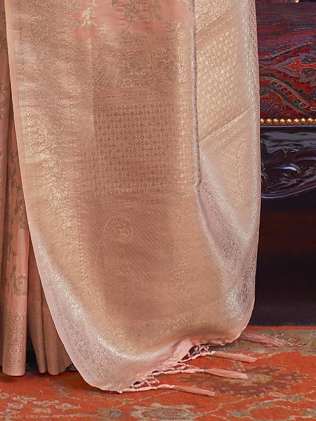 Dusty Orange Banarasi Silk Blend Saree with Bidri Work & Zari Buta – Gold Accents & Tassel Detailing