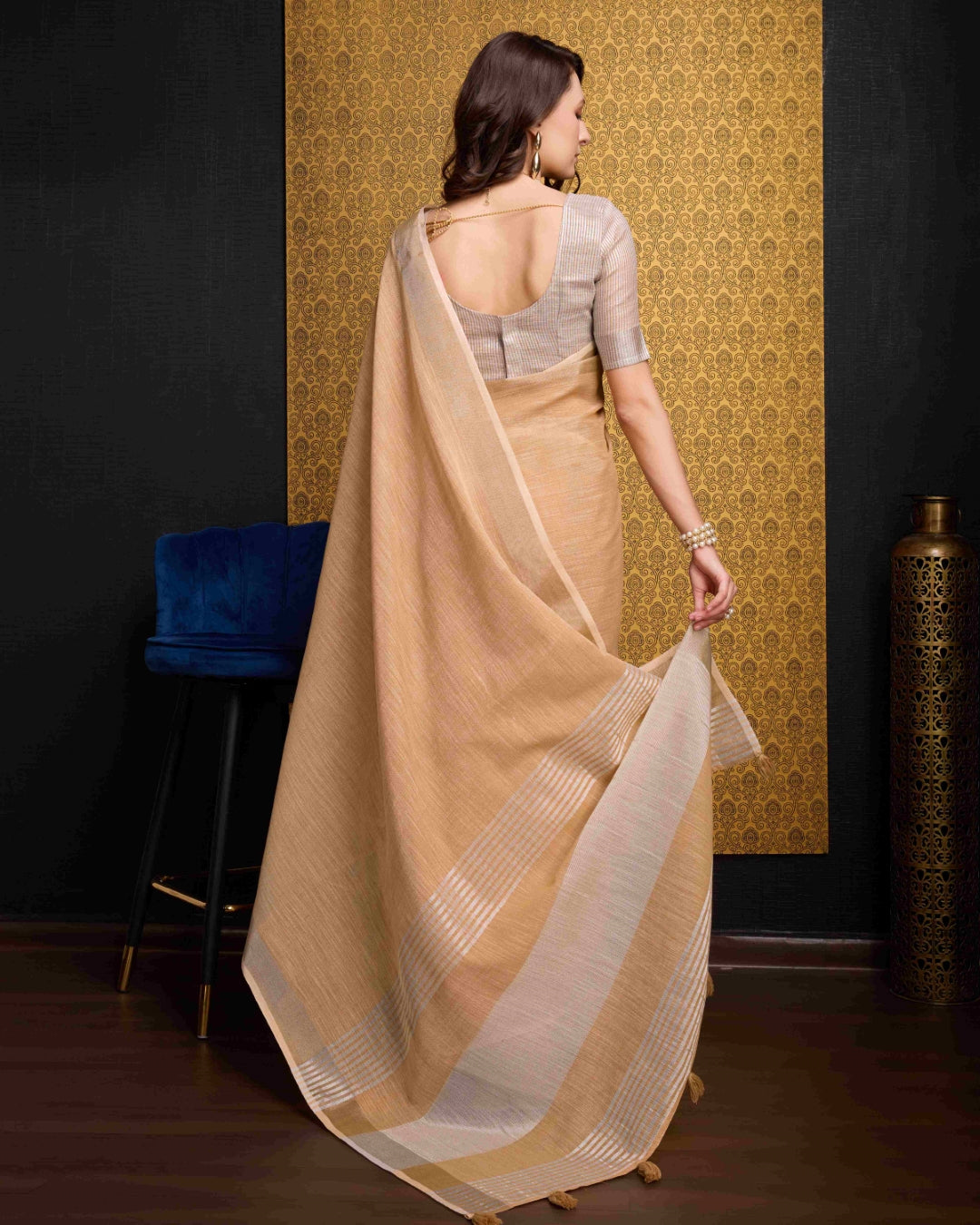 Dusty Orange Elegant Solid Saree with Zari Border – Timeless Grace