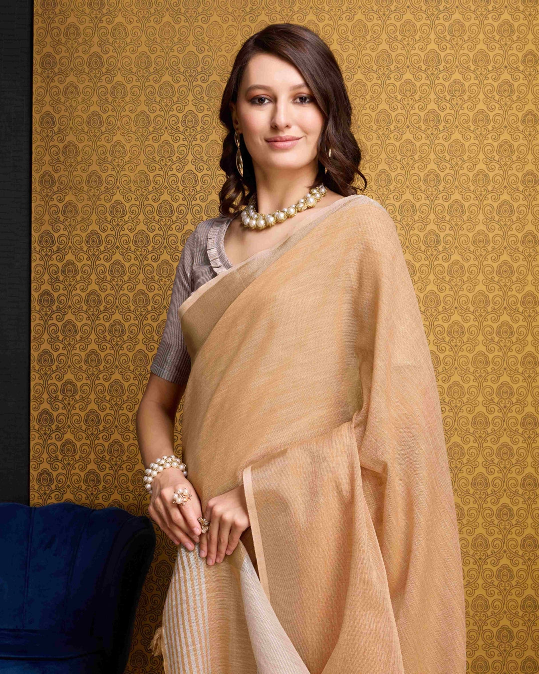 Dusty Orange Elegant Solid Saree with Zari Border – Timeless Grace