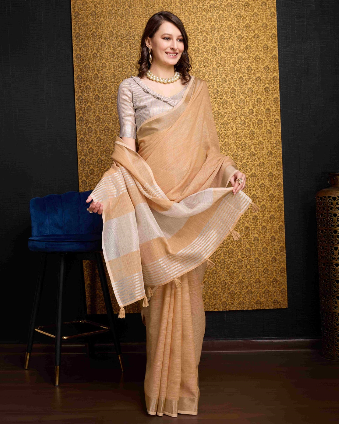 Dusty Orange Elegant Solid Saree with Zari Border – Timeless Grace