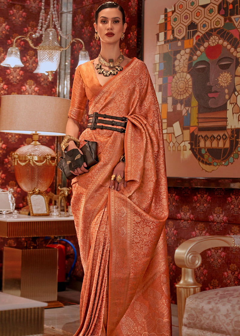 Dusty Orange Graceful Kanjivaram Silk Blend Saree – Woven Design