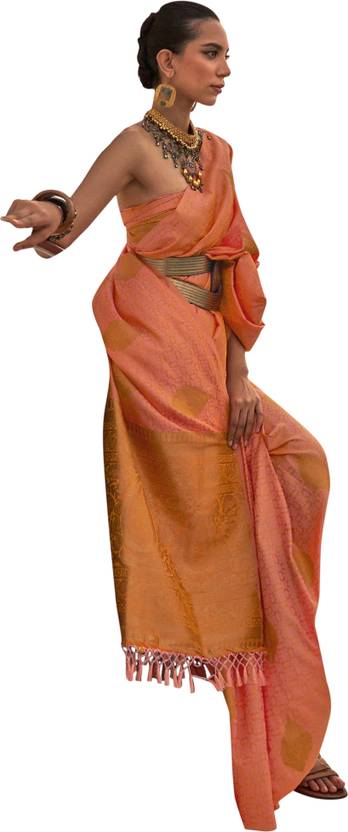 Dusty Orange Graceful Silk Blend Kanjivaram Saree with Tassel Detailing