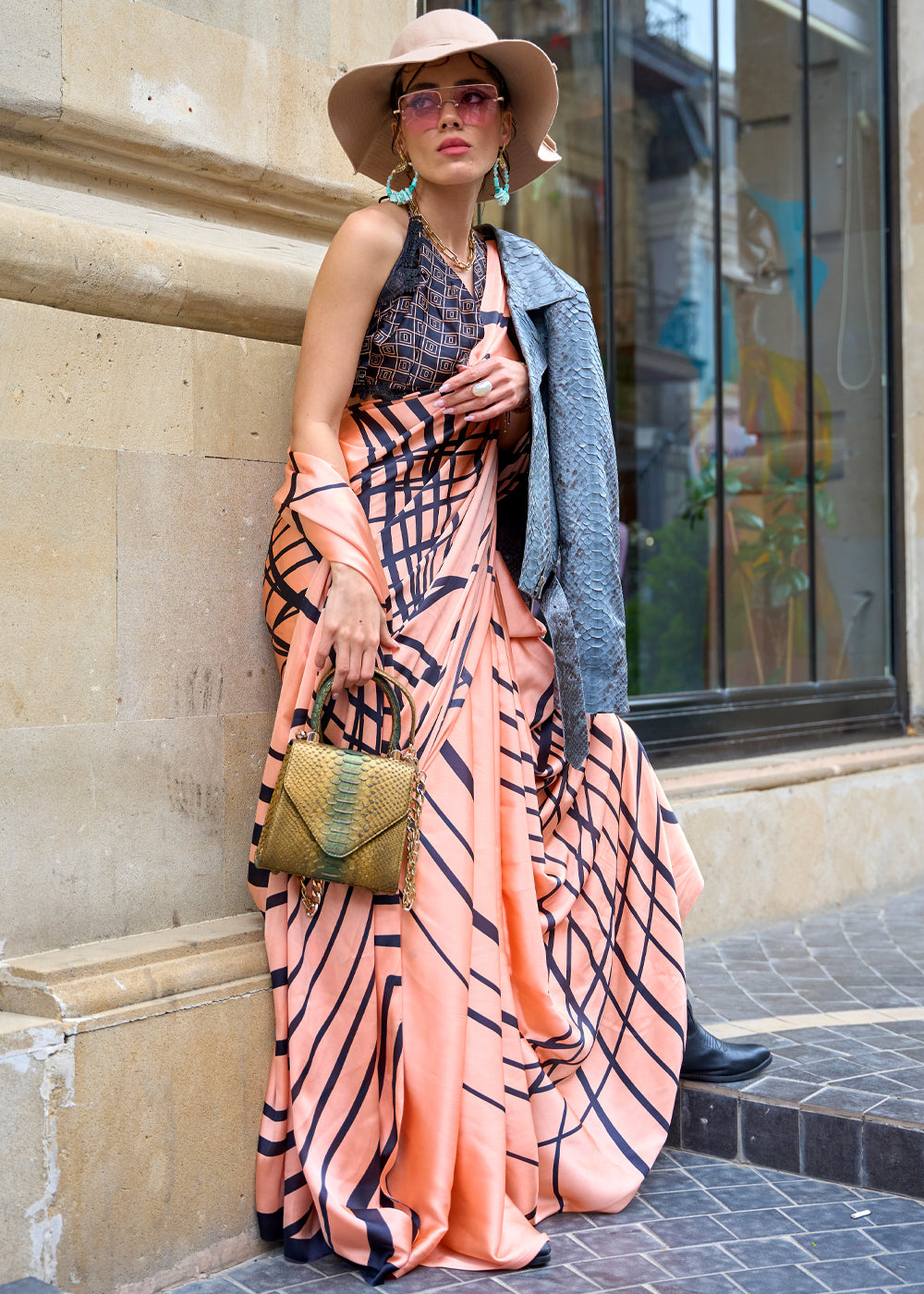 Dusty Orange Queen Digital Printed Satin Crepe Saree with Blouse Piece – Festive & Partywear