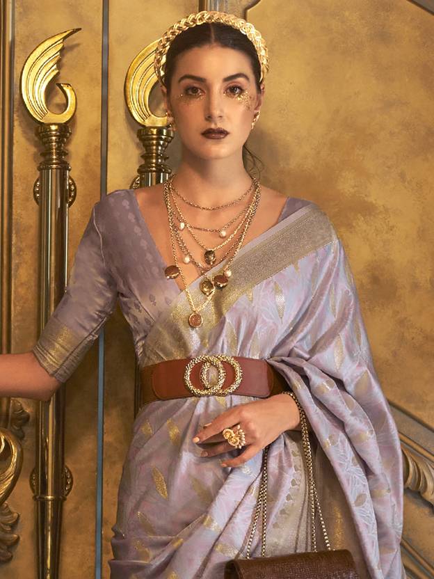 Dusty Purple Classic Banarasi Silk Blend Saree – Perfect for Weddings & Festive Occasions