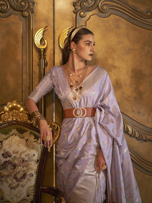Dusty Purple Classic Banarasi Silk Blend Saree – Perfect for Weddings & Festive Occasions