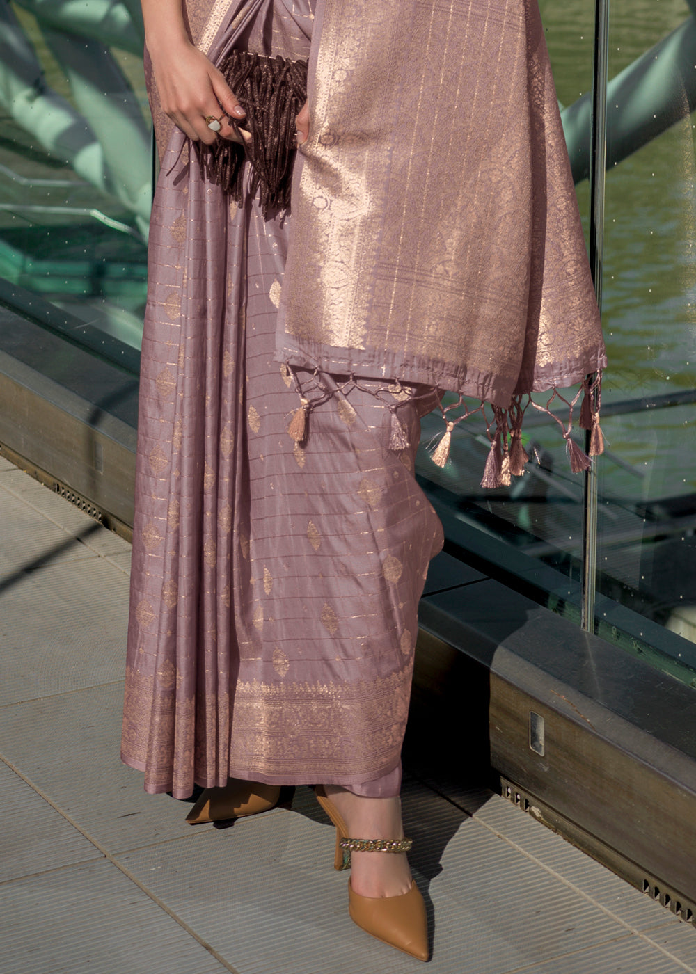 Dusty Purple Elegant Banarasi Blended Silk Saree – Handwoven Heritage for Special Occasions