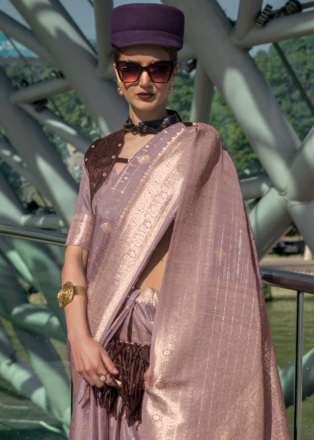 Dusty Purple Elegant Banarasi Blended Silk Saree – Handwoven Heritage for Special Occasions