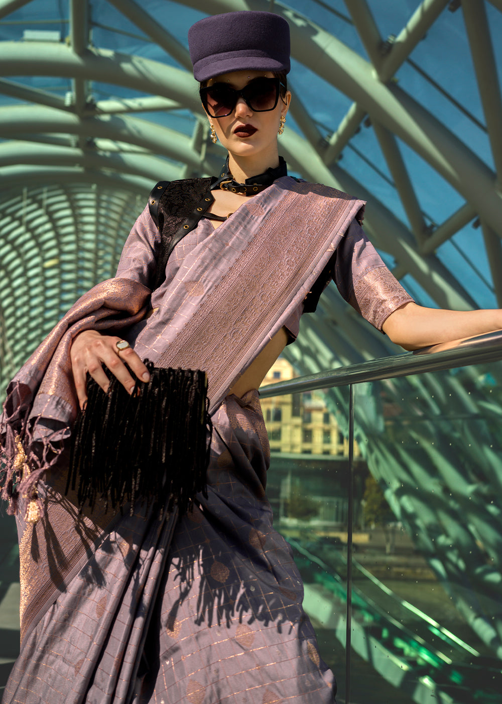 Dusty Purple Elegant Banarasi Blended Silk Saree – Handwoven Heritage for Special Occasions