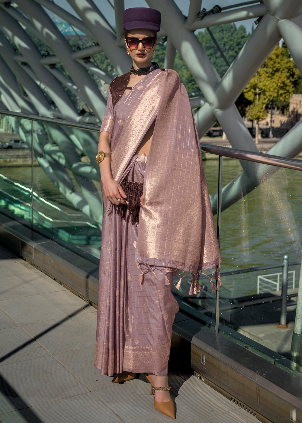 Dusty Purple Elegant Banarasi Blended Silk Saree – Handwoven Heritage for Special Occasions