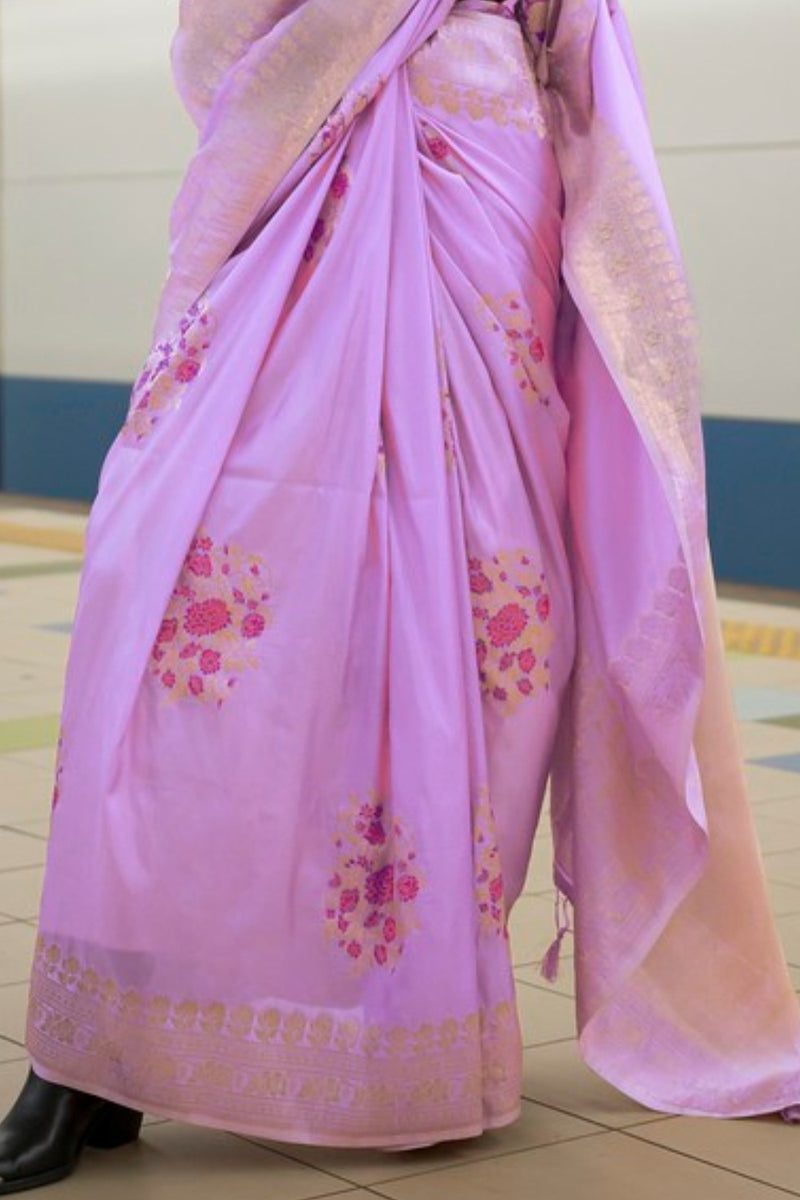 Dusty Purple Katan Handloom Silk Saree with Blouse Piece