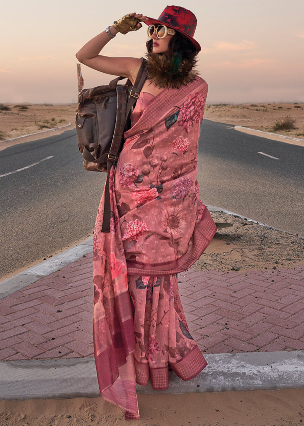Dusty Red Elegant Blended Linen Silk Saree – Breathable & Stylish for All Seasons
