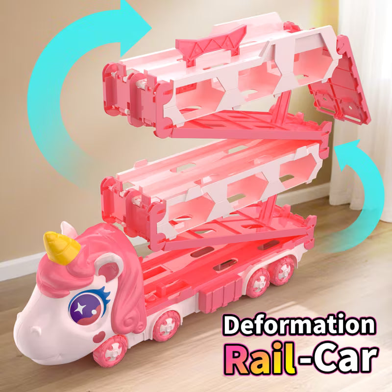 Kids Transport Truck Toy with Dual Tracks & 2 Metal Cars 🚛🏁