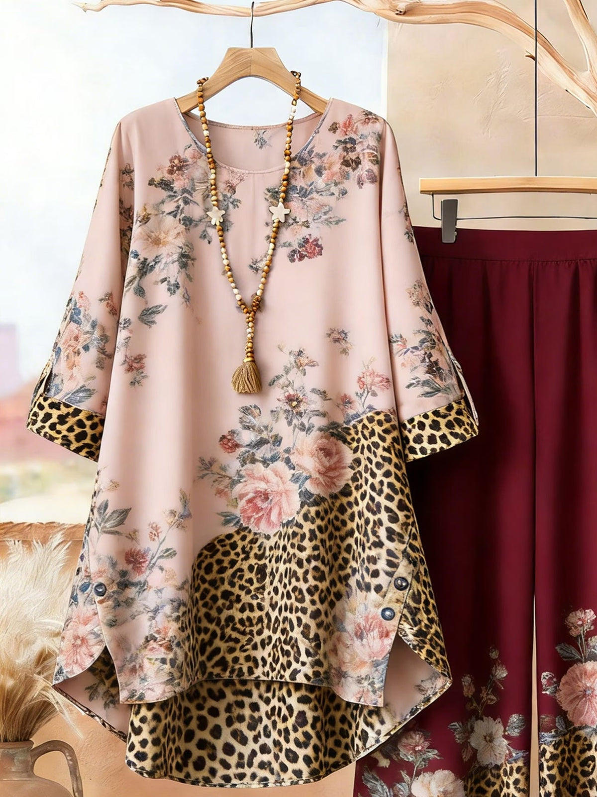 Elegant Botanical Print 2-Piece Women’s Co-Ord Set