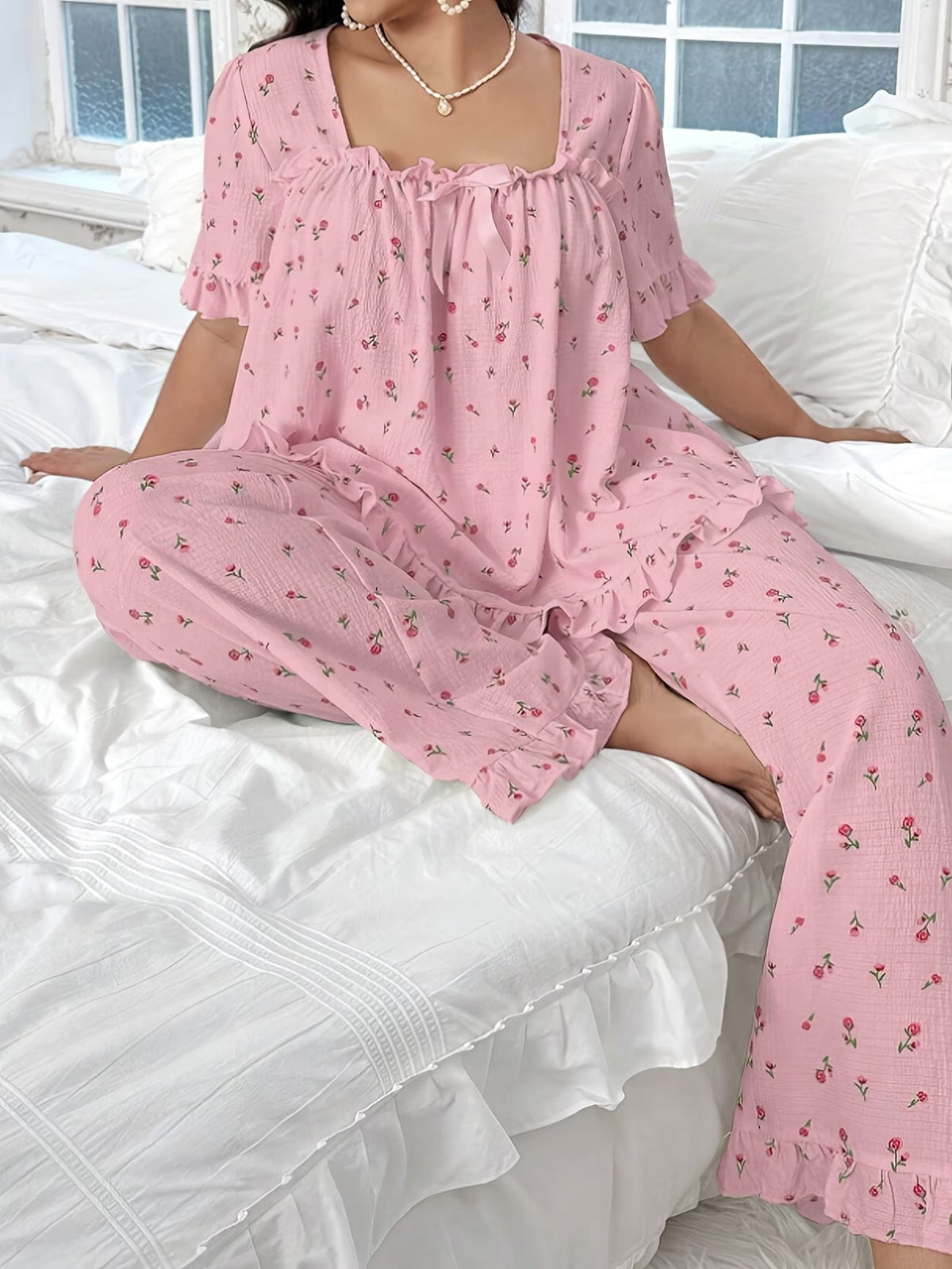 Chic Bow Print Lounge Co-Ord Set