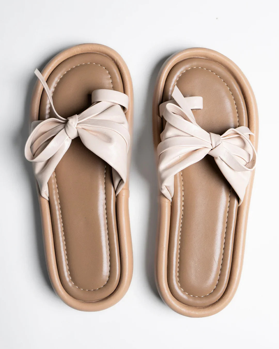 Cream Knotted Bow Flatform Sandals