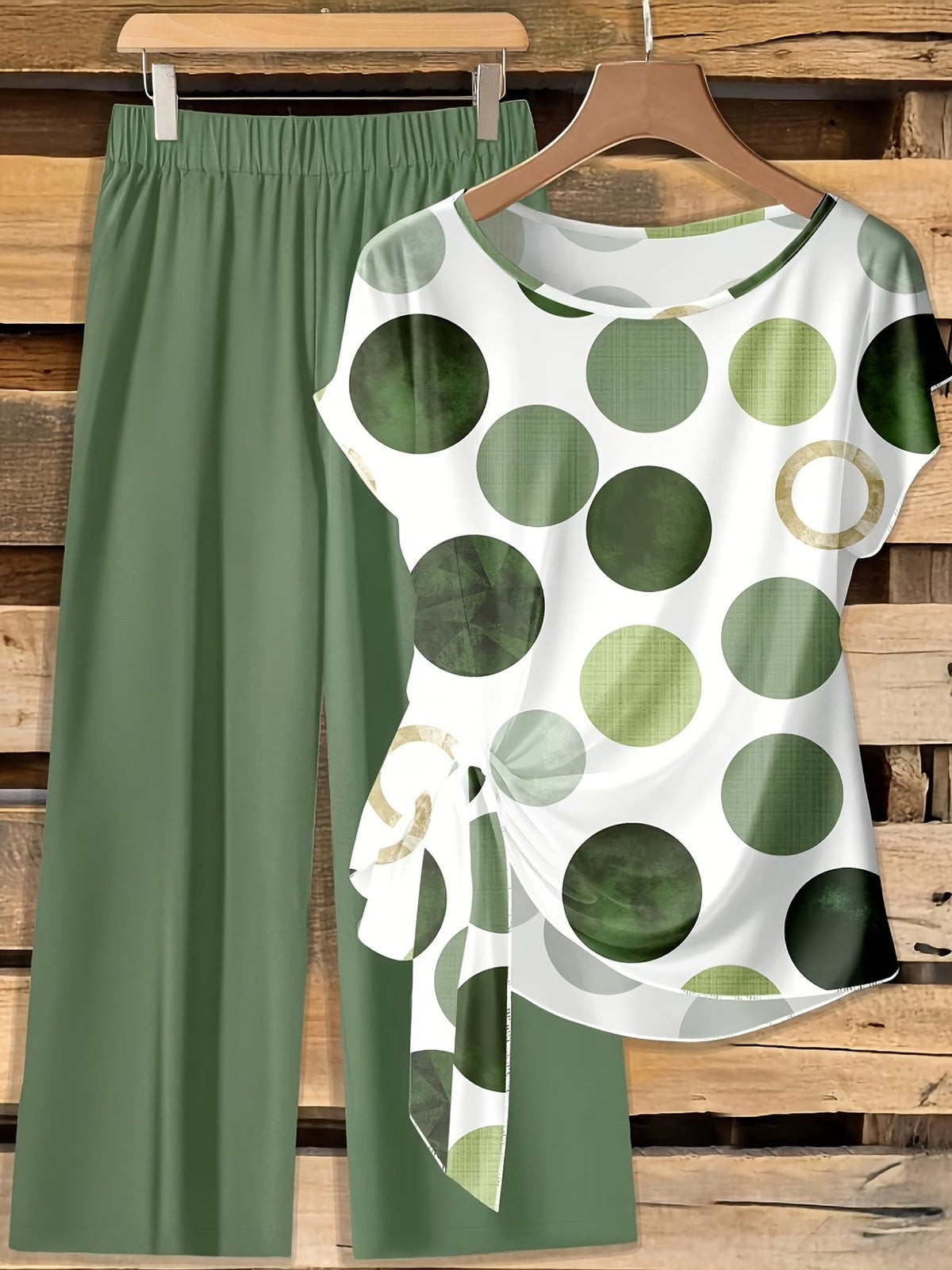 Women's Floral Print Tie-Front Shirt & Wide-Leg Pants Two-Piece Set