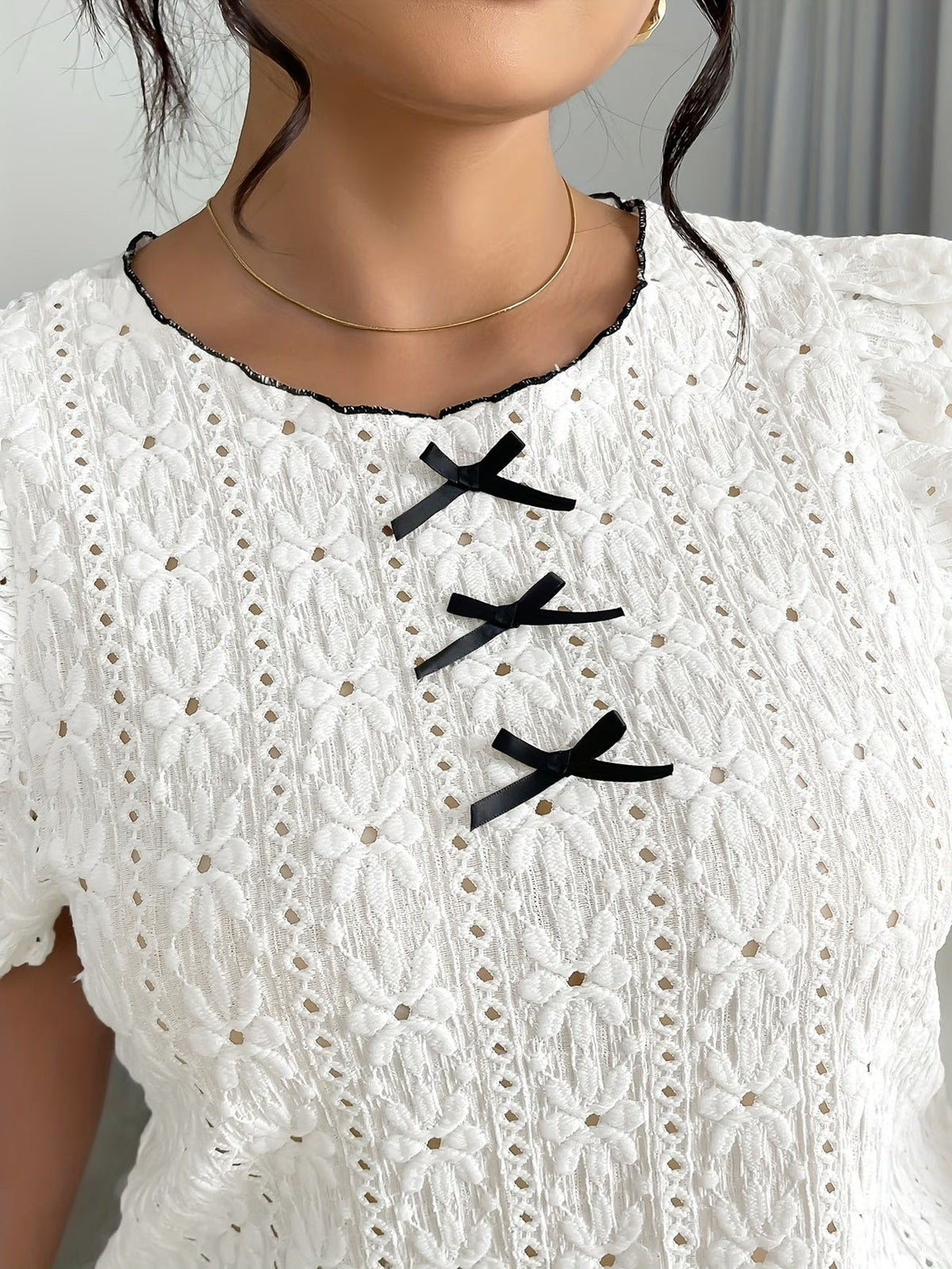 women Round Neck Mushroom Sleeve Top & Straight Pants