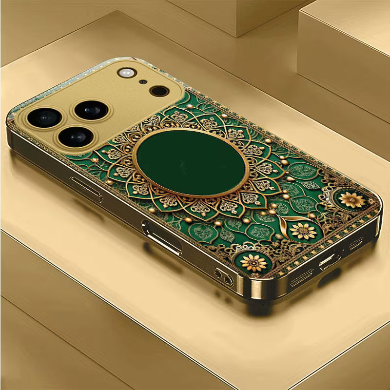 Luxury Golden Peacock Feather Glass Case for iPhone 📱✨